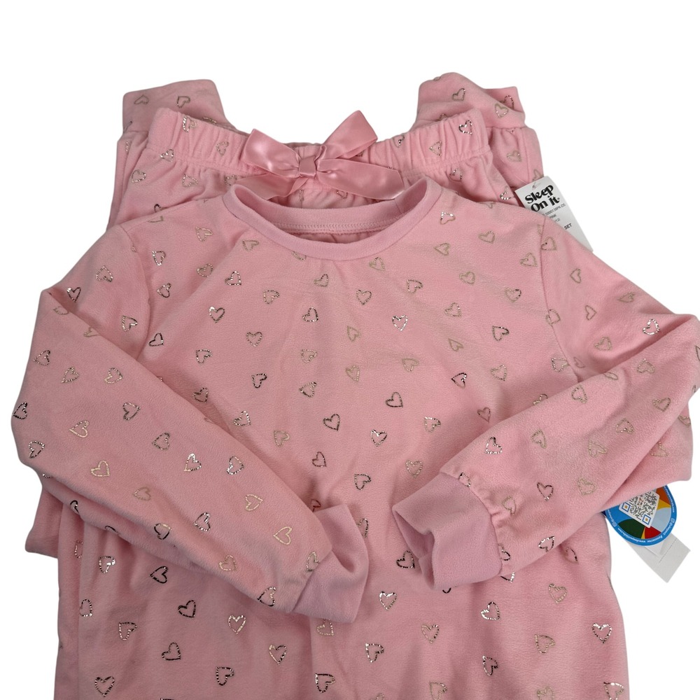 Sleep On It Girls Kids Pink Heart Fleece Pajama‎ Set Size M 10/12 Soft